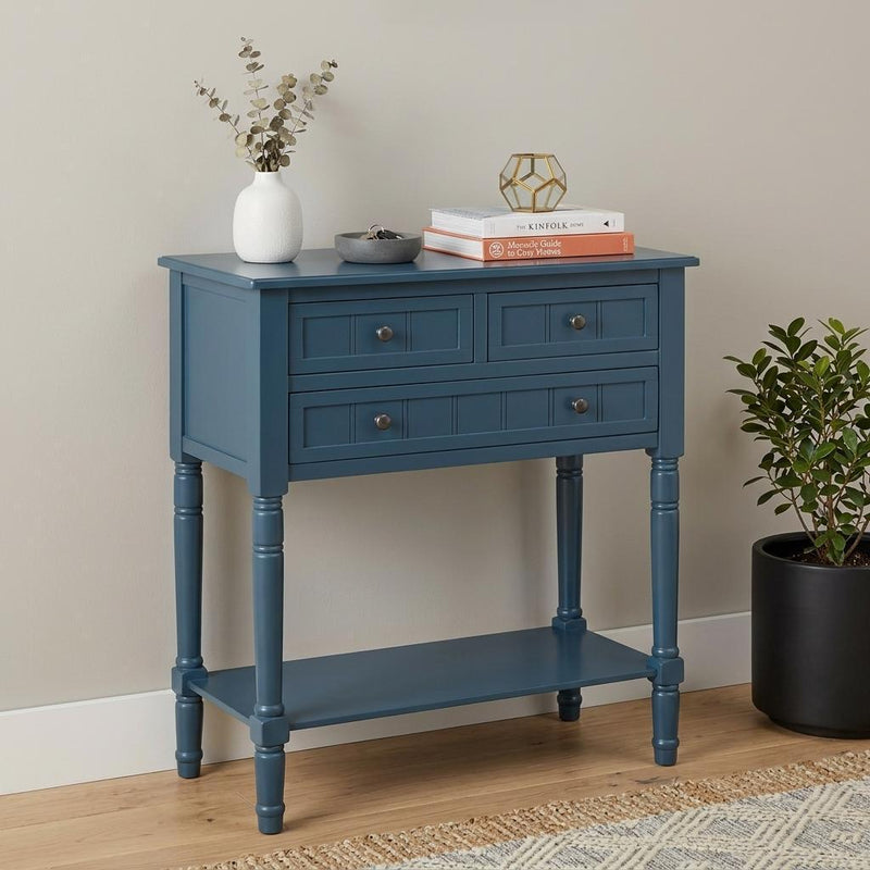 Console Table With Shelf Three Drawers - Navy Blue