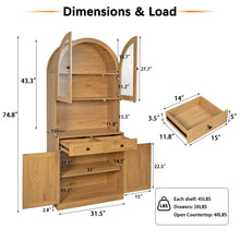 Load image into Gallery viewer, Tall Arched Pantry Cabinet With Charging Station, Adjustable Shelves, Coffee Bar
