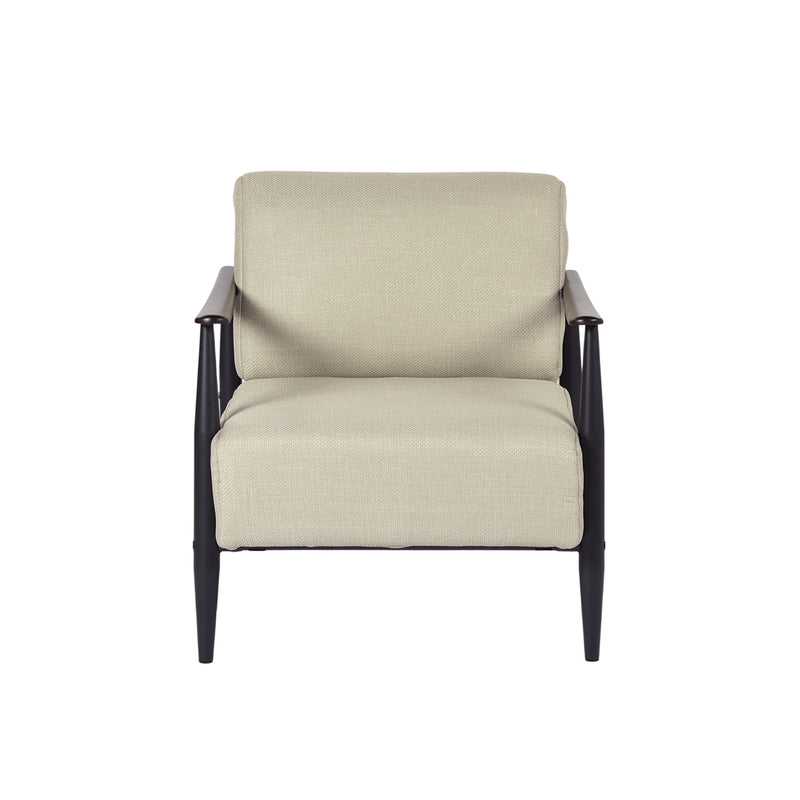 Upholstered Cushion Solid Wood Arm Chair - Beige / Black