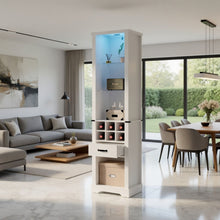 Load image into Gallery viewer, Pantry Cabinet With LED Lights, Wine Rack, Tempered Glass Shelves, And Barn Door Design - White
