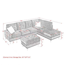 Load image into Gallery viewer, L-Shaped Sectional Sofa With Chaise And Storage Ottoman, Includes 2 Pillows

