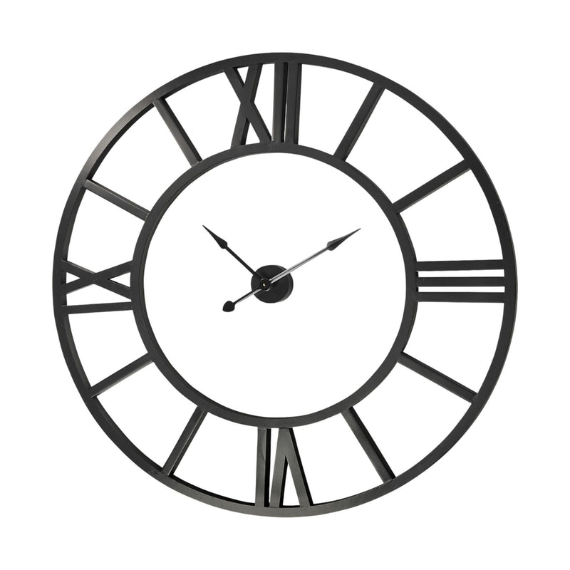 Round Xl Industrial Style Wall Clock With Open Face Desing - Black