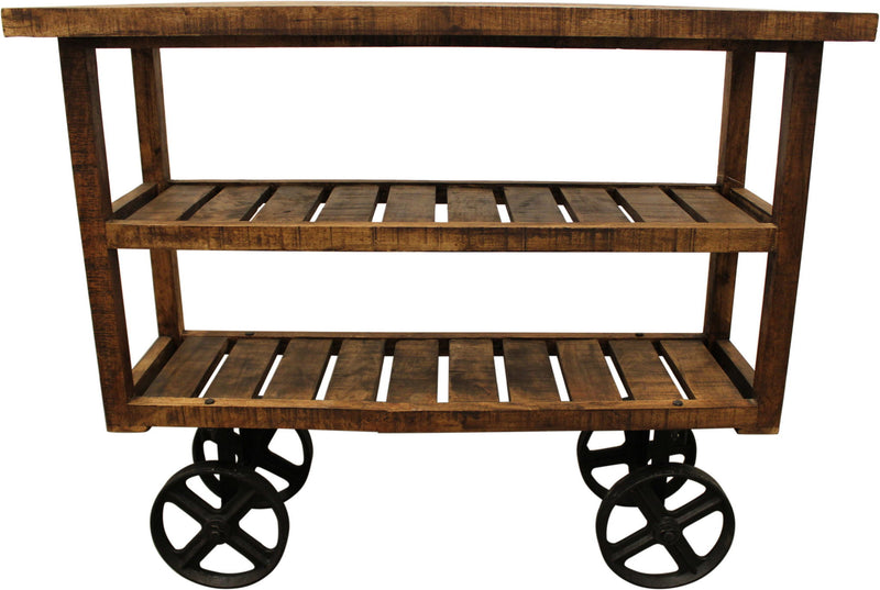 Solid Wood Distressed Wheel Console Table With Storage - Brown And Black