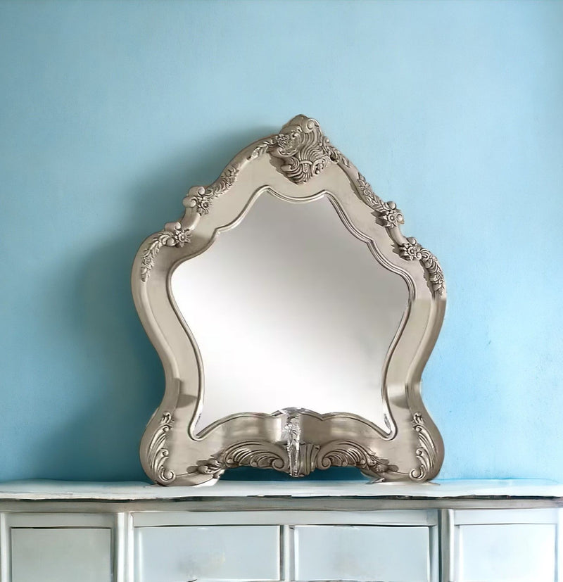 48" Abstract Framed Mounted Dresser Mirror - White