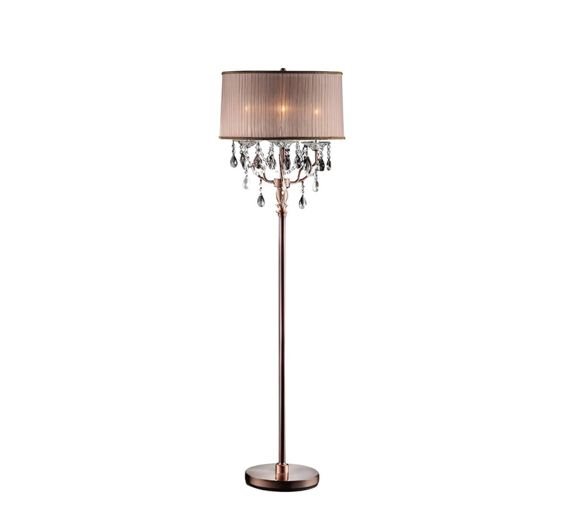 Steel Three Light Candelabra Floor Lamp With Silvery Pink Drum Shade - Silver