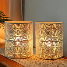 Load image into Gallery viewer, 8" Battery Operated Lamps With Pierced Shades (Set of 2) - White
