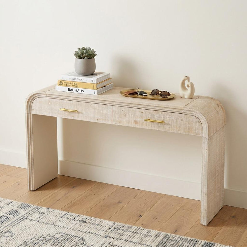 Double Pedestal Console Table With Two Drawers - Natural