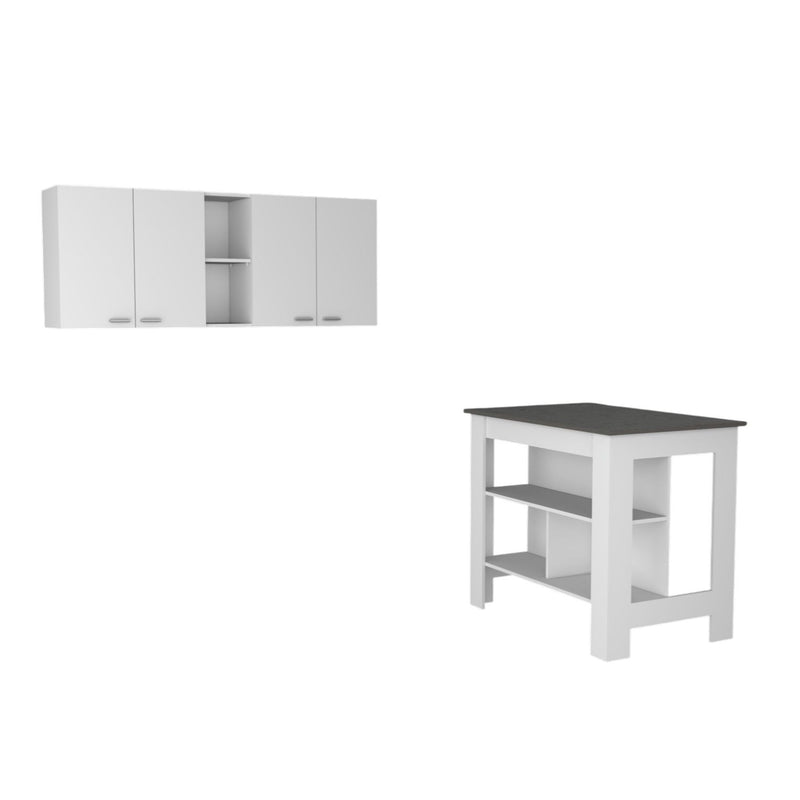 41" Wood Island For Kitchen Set With Storage - Gray / White
