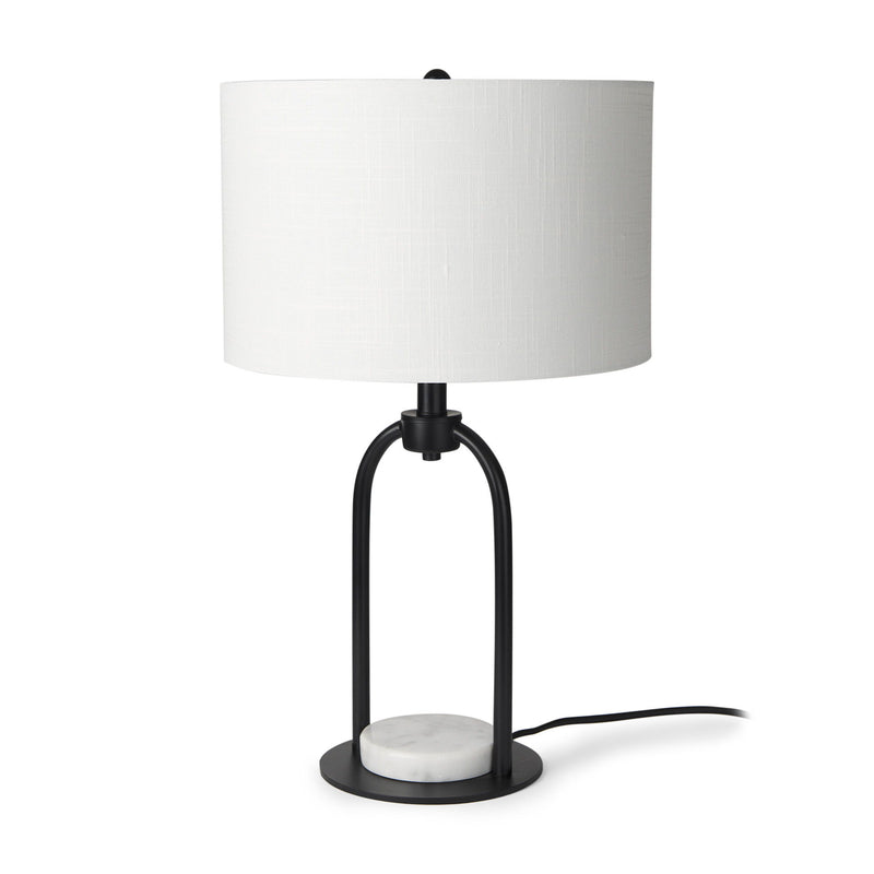 22" Metal Round Bedside Lamp With White Drum Shade - Black