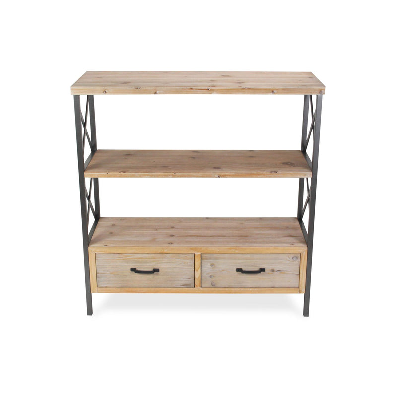 Three Tier Etagere Bookcase With Two Drawers - Brown