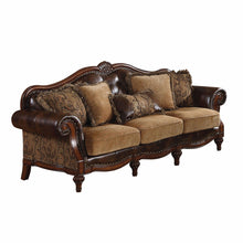 Load image into Gallery viewer, Faux Leather Sofa With Wood Brown Legs - Brown
