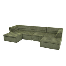 Load image into Gallery viewer, U-Shaped Modular Sectional Sofa With Chaise And Movable Ottoman With Wave-Shaped Armrest
