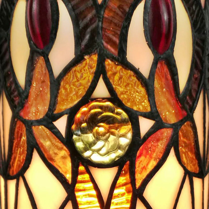 Geometric Floral Stained Glass Accent Lamp - Ivory And Brown