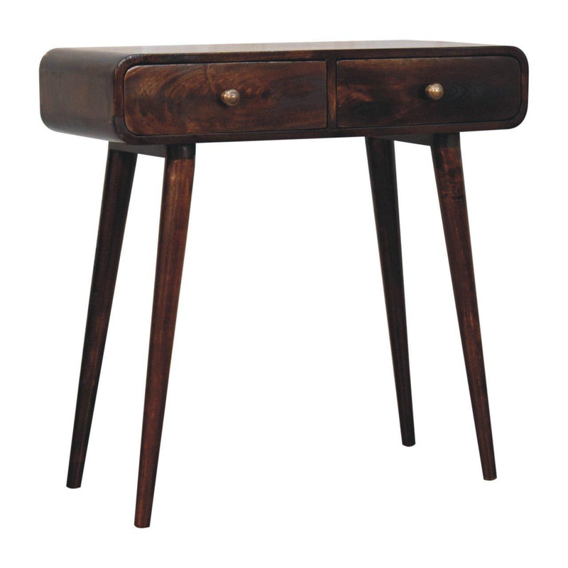 Solid Wood End Table With Two Drawers - Brown