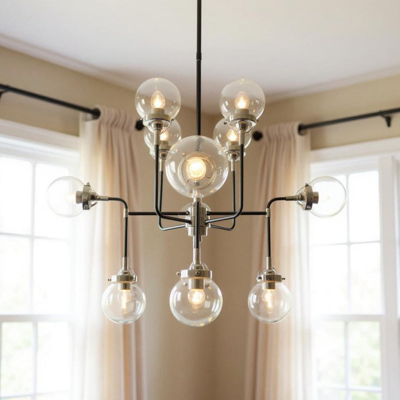 Sputnik Eight Light Metal Chandelier With Shades - Black / White