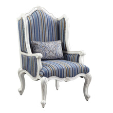 Load image into Gallery viewer, Fabric Striped Wingback Chair - Blue White / Brown
