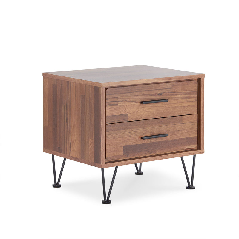 18" Two Drawers Metal Nightstand - Brown
