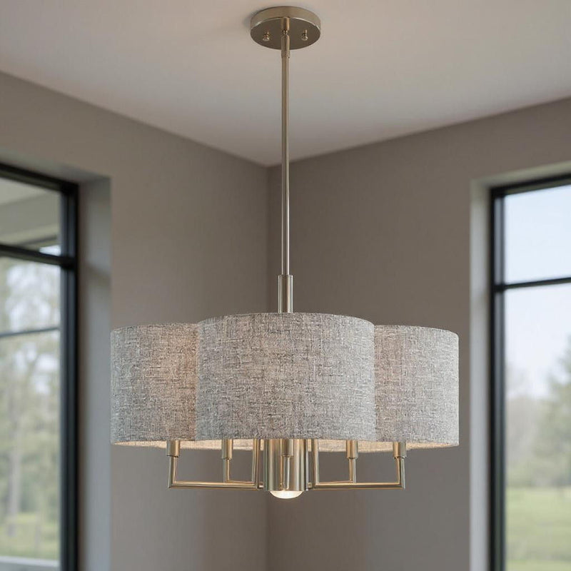 18'' Six-Light Dimmable Chandelier With Shades - Nickel