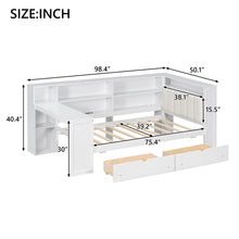 Load image into Gallery viewer, Platform Bed With Upholstered Headboard, Storage Shelves, Drawers, Charging Station, LED Lighting, Built In Desk
