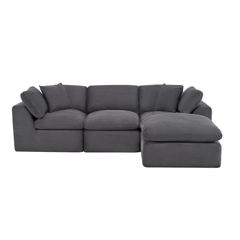 Corduroy Modular Sofa Chaise With Ottoman Toss Pillows (725209) - Dark Gray