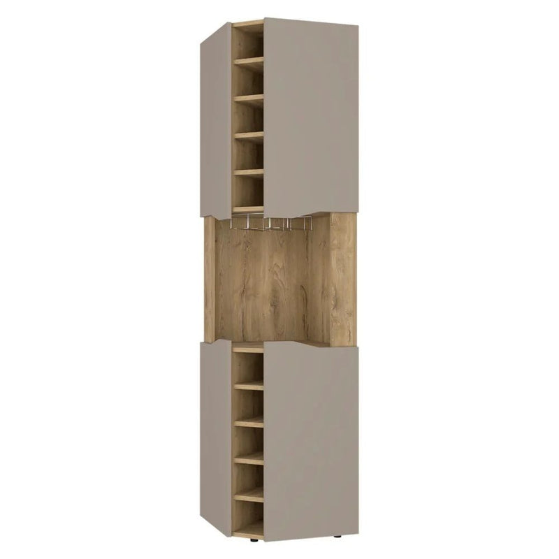 72" Wood Corner Bar Cabinet With Four Doors - Brown And Taupe