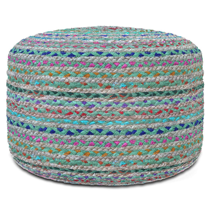 Jute Round Pouf Ottoman - Green