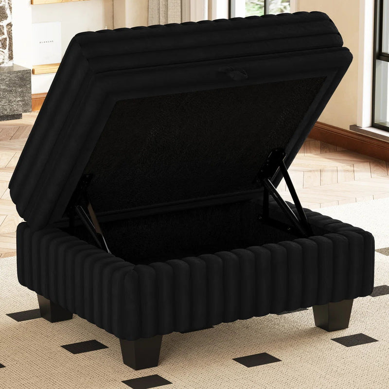 Faux Fur Storage Ottoman - Black