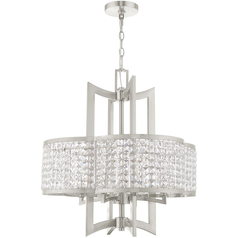 24" Four Light Dimmable Chandelier With Shades - Nickel