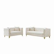 Load image into Gallery viewer, 3 And 2 Seater Deep Seat Sofa With Button Nailhead, Square Arm Couches, Furniture For Living Room - Beige

