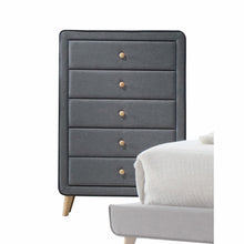 Load image into Gallery viewer, Upholstery 5 Drawer Chest Dresser With Light Natural Legs - Light Gray

