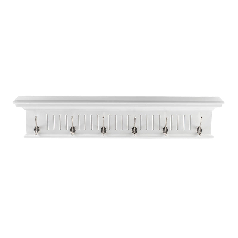 39" Wood Six Hook Wall Mount Coat Rack - White