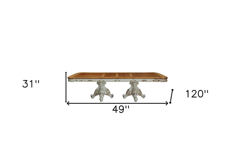 49" Solid Wood Double Pedestal Base Dining Table - Brown / White
