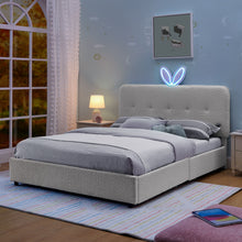 Load image into Gallery viewer, Upholstered Bed With Oversized Rabbit Ear Headboard, LED Lights &amp; 4 Storage Drawers
