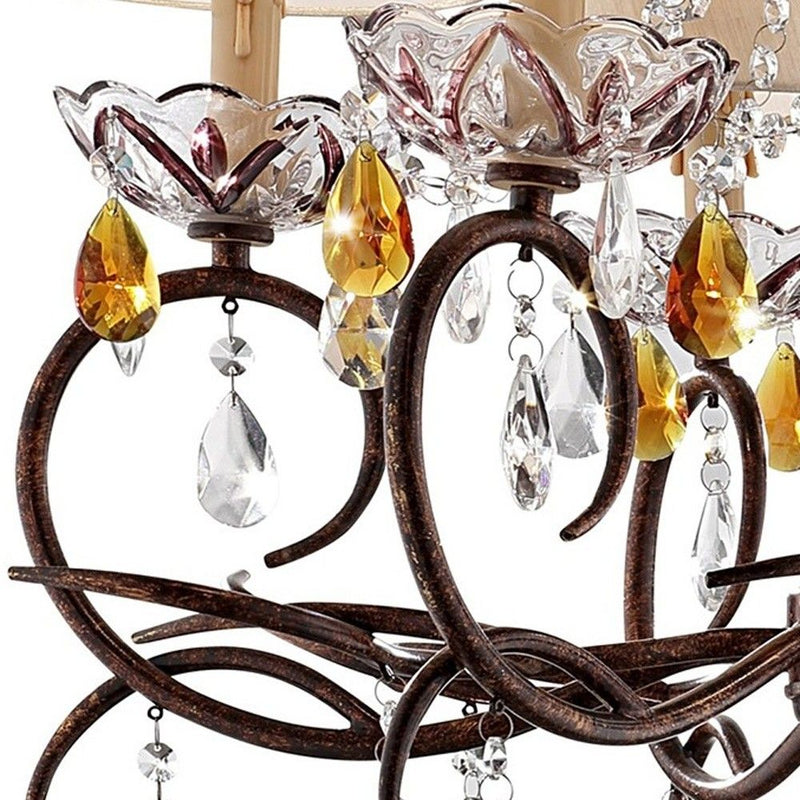 Hanging Ceiling Lamp With Clear And Amber Crystals - Burnished Bronze