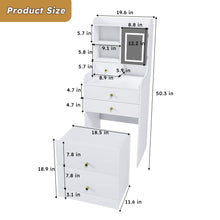 Load image into Gallery viewer, 3 In 1 Dressing Table With LED Mirror &amp; Storage Stool, Compact Makeup Vanity - White
