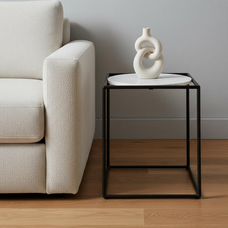 22" Marble Round End Table - Black