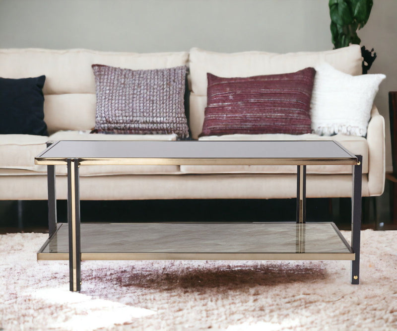 Mirrored Metal Rectangular Mirrored Coffee Table - Champagne