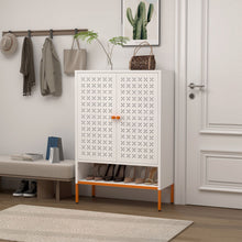 Load image into Gallery viewer, Grid Double Door Shoe Cabinet With Adjustable Compartments And Moisture-Proof Design In Metal

