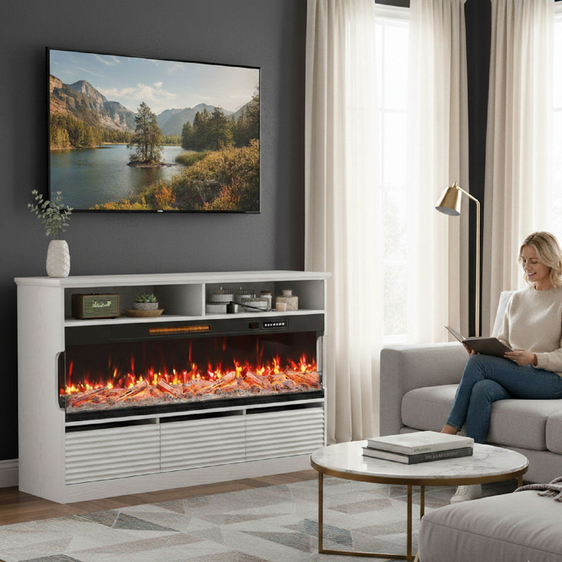 Wood Fireplace Entertainment Center With Fireplace (723792) - White