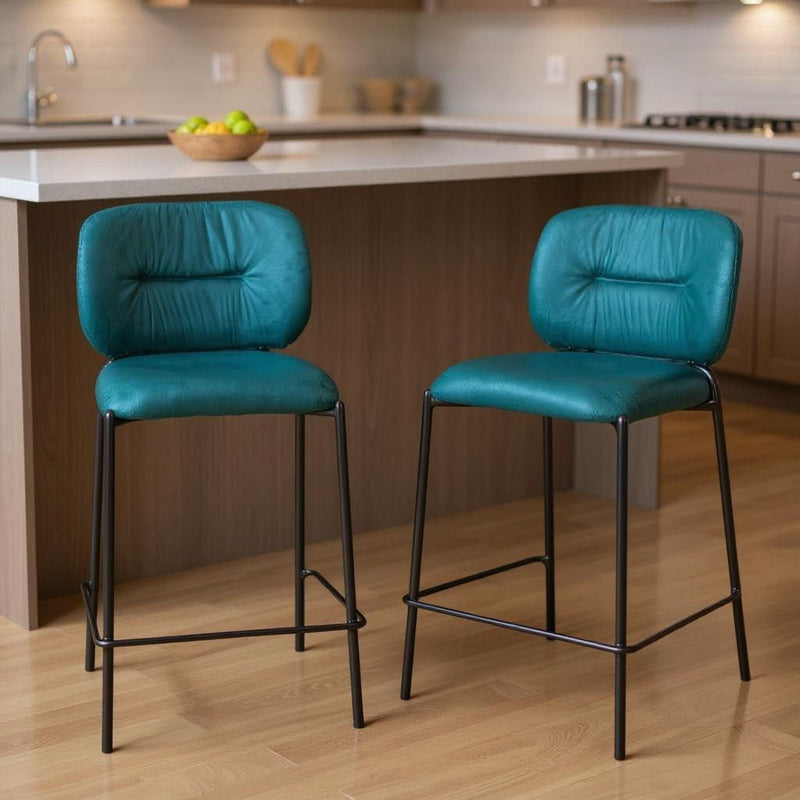 25" Velvet And Steel Counter Height Bar Chairs (Set of 2) - Black / Green