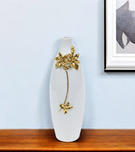 Load image into Gallery viewer, Floral Oval Table Vase With Sculptural Details - Gold
