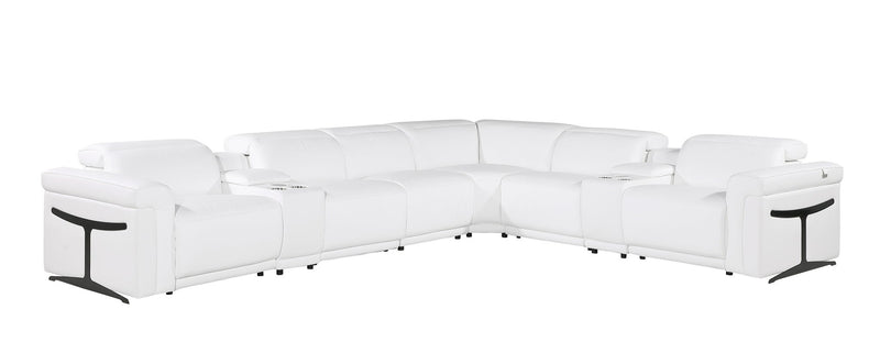 Italian Leather Modular L Shaped Eight Piece Corner Sectional With Console - White