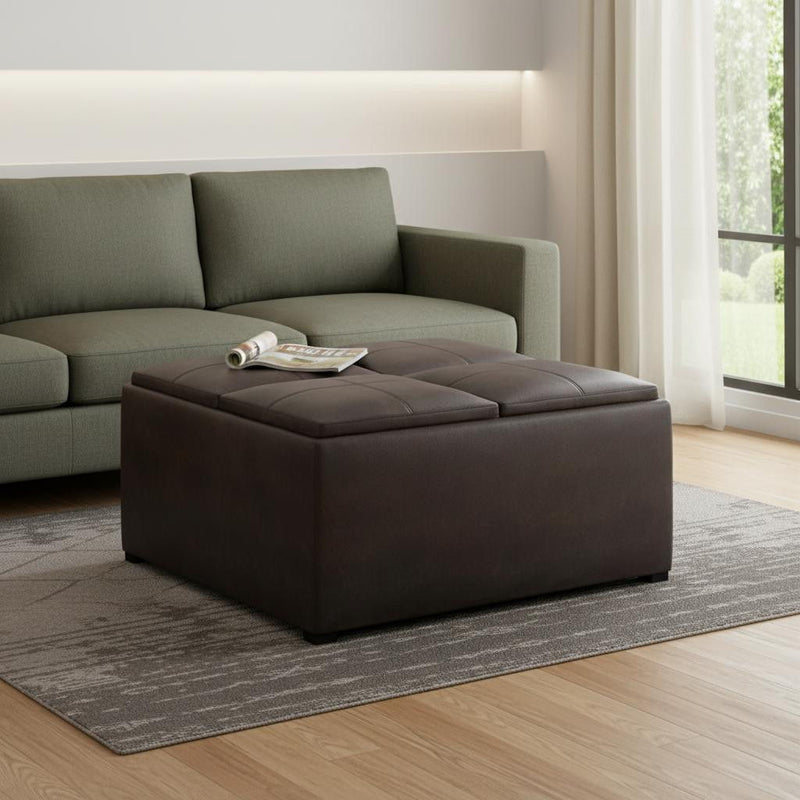 Leather Cocktail Ottoman With Storage - Brown & Black