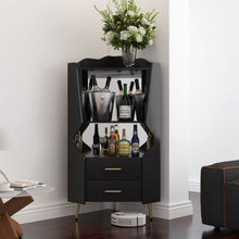 Load image into Gallery viewer, Corner Bar Cabinet With Mirrored Back, 2 Open Shelves &amp; 2 Drawers, High Legs For Easy Cleaning
