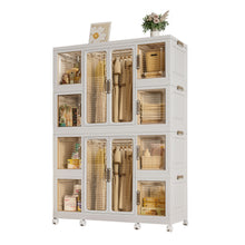 Load image into Gallery viewer, Portable Wardrobe Closet Storage Organizer For Clothes With Magnetic Doors, 12 Cubes &amp; 2 Hanging Rods - White

