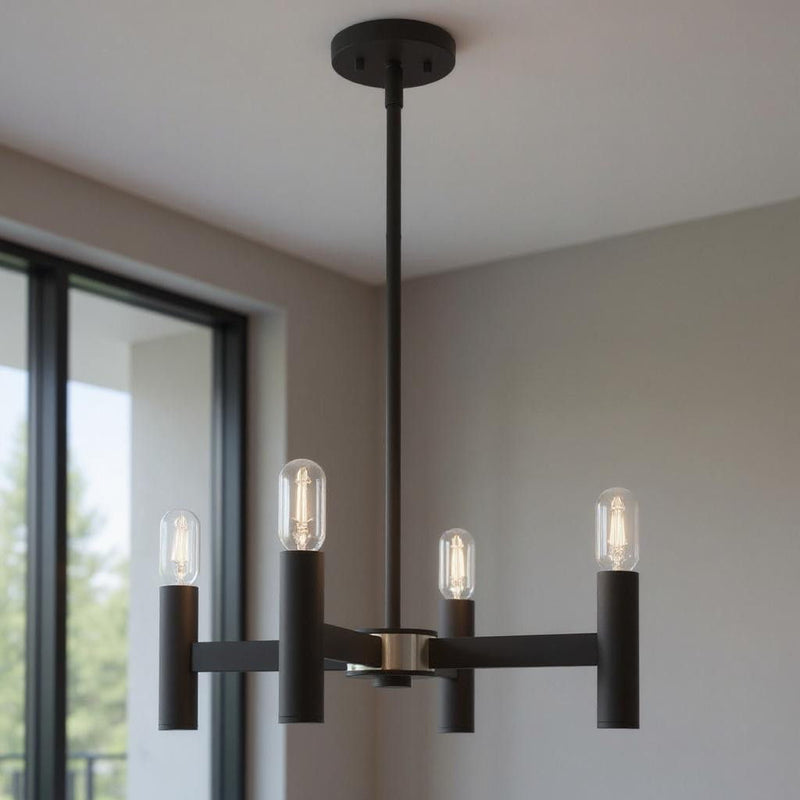 19" Four Light Dimmable Chandelier With Shades - Black