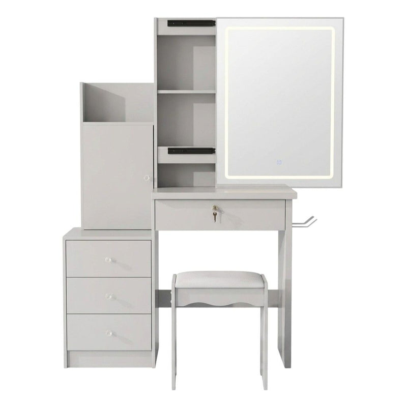 35" Wood Lighted Vanity 4 Drawer Dresser - White