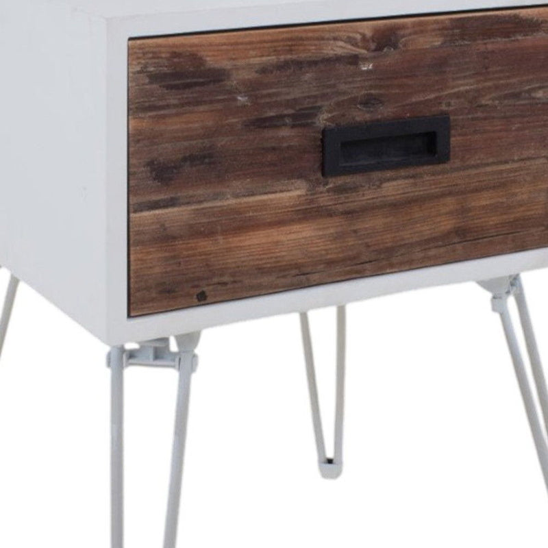 23" Wood And Metal Square End Table With Drawer - White
