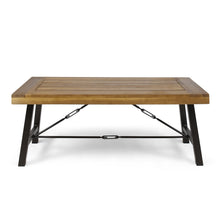 Load image into Gallery viewer, Outdoor Acacia Wood Coffee Table, Teak Finish / Rustic Metal Brown and Black, 27.25&quot;D x 45.75&quot;W x 18&quot;H
