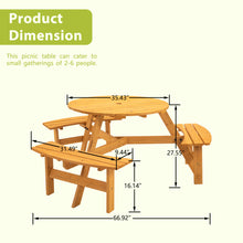 Load image into Gallery viewer, 6-Person Circular Outdoor Wooden Picnic Table for Patio, Backyard, Garden, DIY w/ 3 Built-in Benches, 1720lb Capacity - Natural
